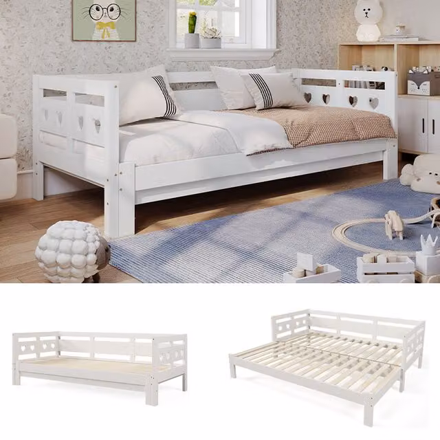 Matteo Solid Wood 3FT Single Daybed Cabin Bed and Sofa Bed in White, W/D/H: 190 x 90 x 90 cm – 1
