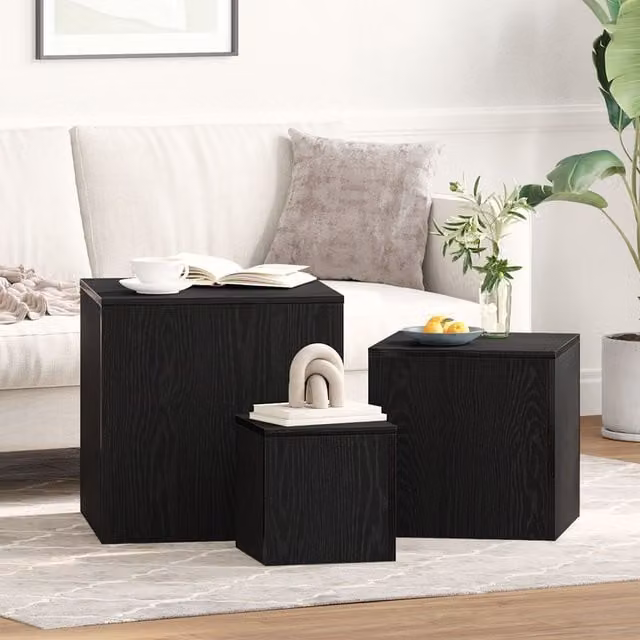 Berkfield Home 3 Piece Stackable Side Table Set in Black Oak Engineered Wood – 1