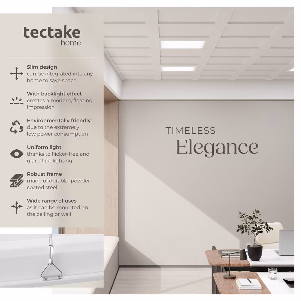 tectake Lucerna LED Ceiling Panel Light, White, W/D/H: 45 x 45 x 3.4 cm – 2
