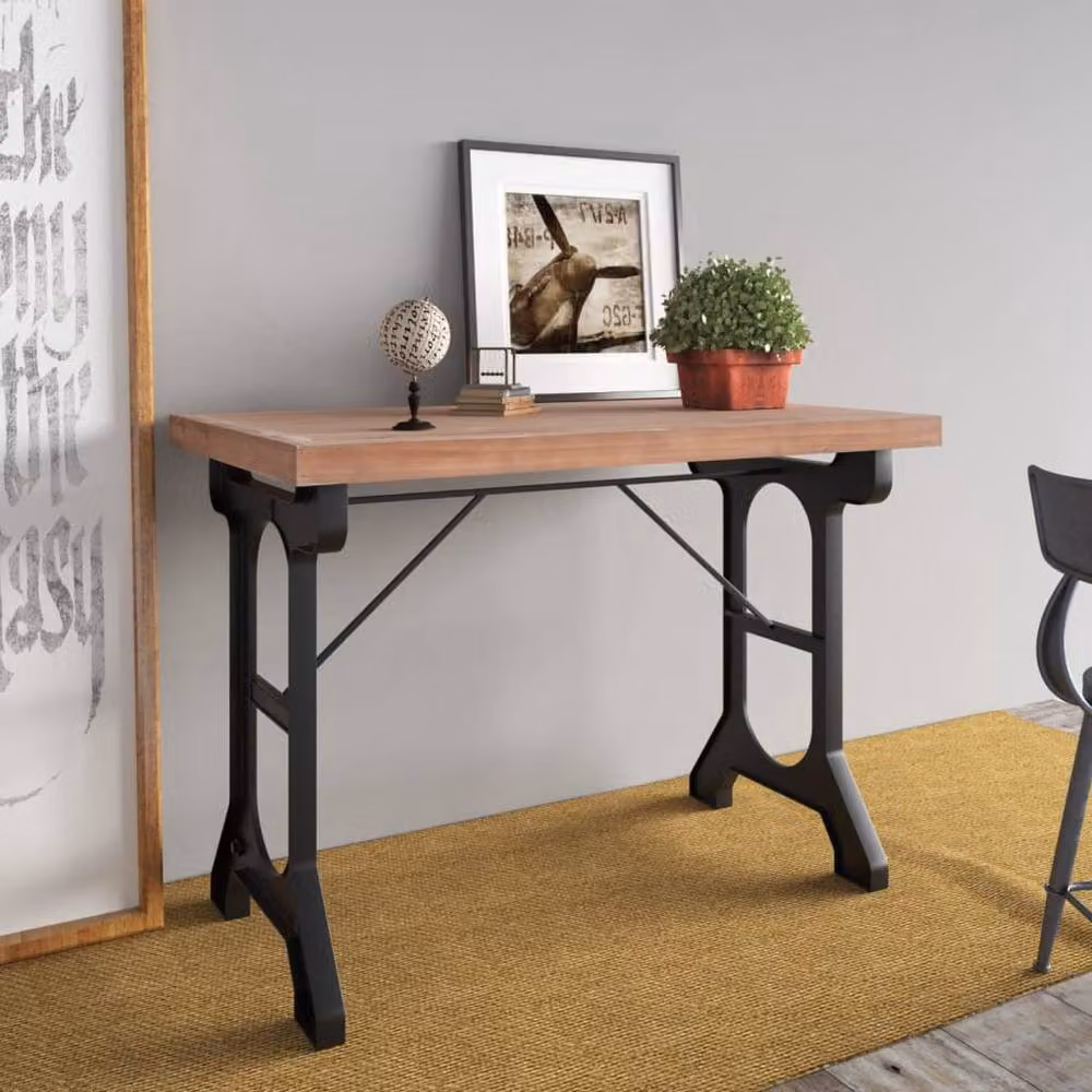 Berkfield Home Industrial Rectangular Dining Table in Brown and Black, Solid Wood and Metal, W/D/H: 110 x 65 x 82 cm – 2