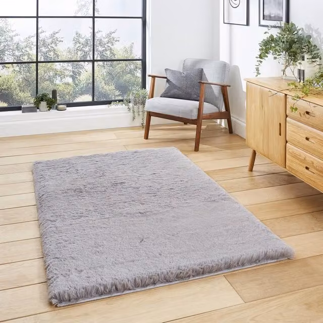 Terrys Super Teddy Plain Shaggy Grey Rectangular Polyester Rug