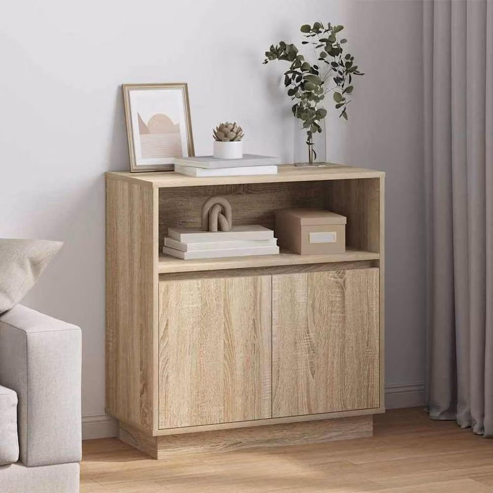 Berkfield Home Modern Sonoma Oak Sideboard with Integrated LED Lighting in Brown, W/D/H: 75 x 34.5 x 71 cm – 2