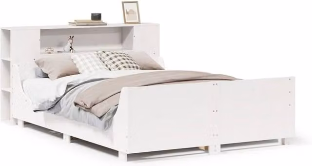 Berkfield Home White Solid Wood Pine Bed Frame with Side Compartments, W/D/H: 150 x 200 cm