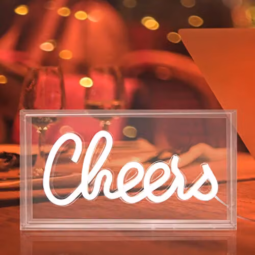 Global Gizmos Cheers LED Neon Sign, White Acrylic Box Light with USB Power – 2