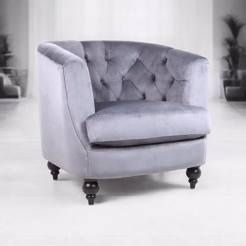 Minster Velvet Armchair in Light Grey, W: 75 cm, D: 86 cm, H: 74 cm – 2