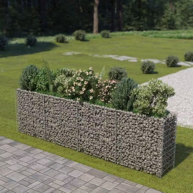 Berkfield Home Galvanised Steel Gabion Raised Bed in Silver, W: 360 cm, D: 50 cm, H: 100 cm – 1