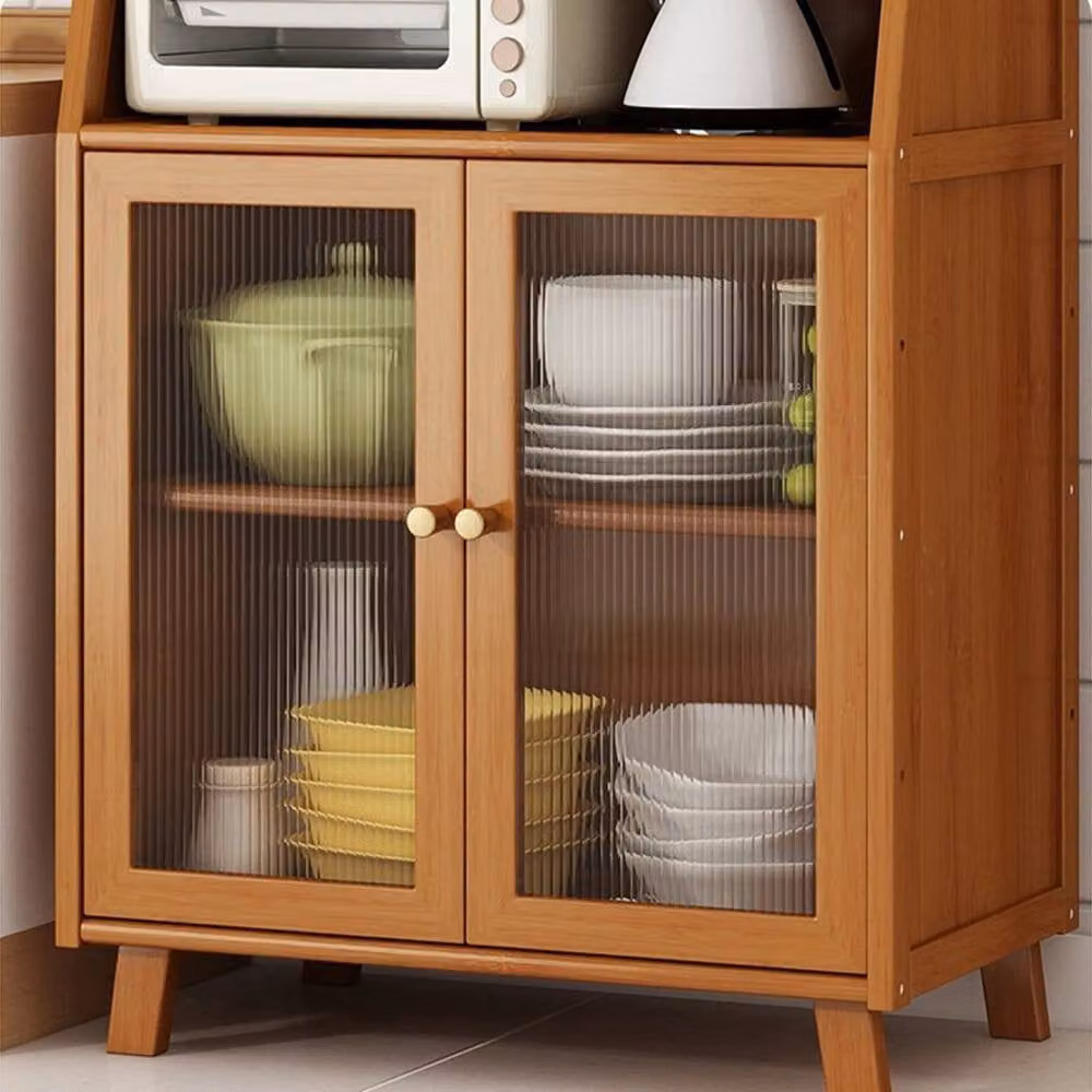 KORVIXA Brown Bamboo Sideboard Storage Cabinet for Kitchen and Dining Room, W: 70 cm, H: 75 cm – 3