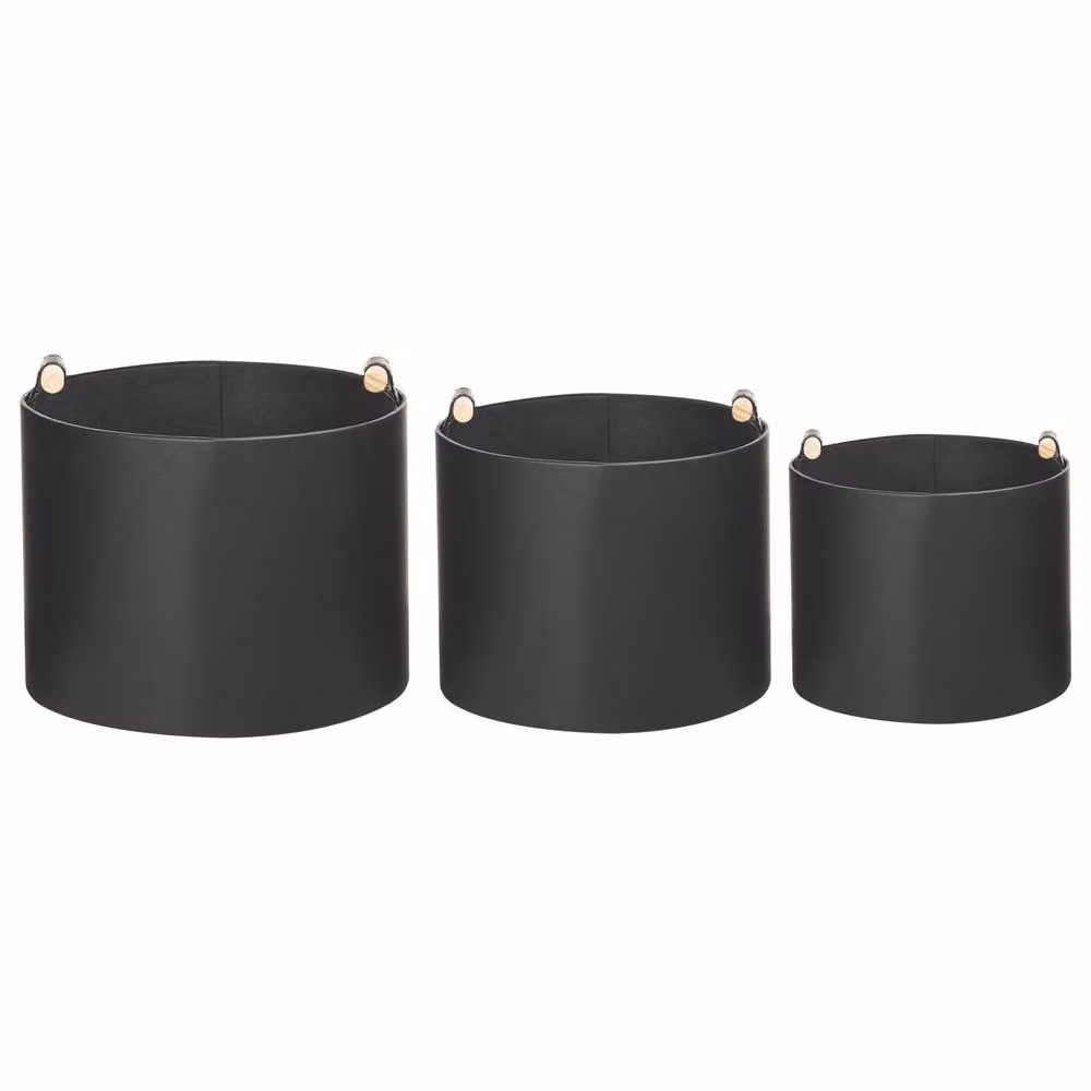 Wyld and Coco Set of 3 Black Faux Leather Storage Baskets with Handles – 4