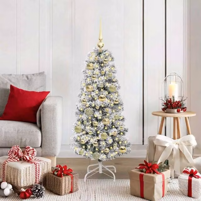 Berkfield Home Artificial Hinged Christmas Tree in Green and White, Height: 120 cm – 1