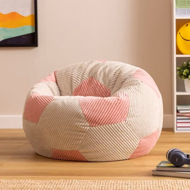 icon Kids Football Jumbo Cord Classic Bean Bag in Light Pink – 1