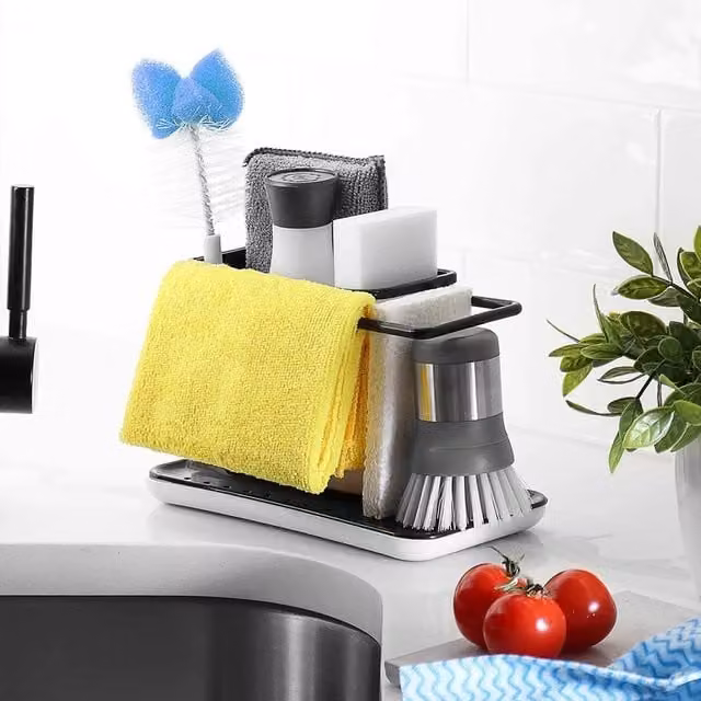 Lifeideas Freestanding Kitchen Cleaning Supplies Organiser in Black and White Plastic