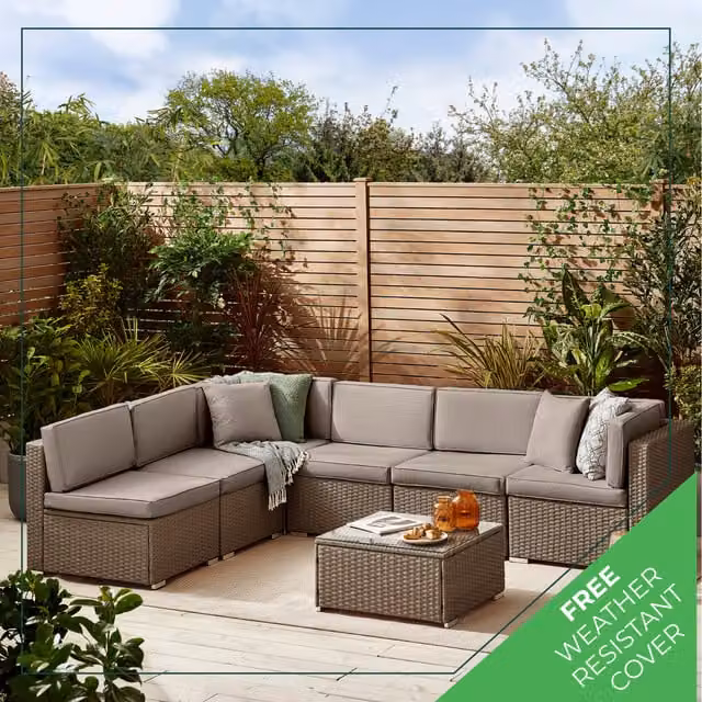 FurnitureboxUK Orlando 6 Seat Modular L Shape Corner Garden Rattan Sofa in Brown and Grey