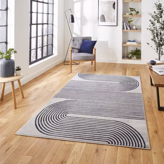 Terrys Modern Abstract Machine Woven Rectangular Rug in Grey and Blue