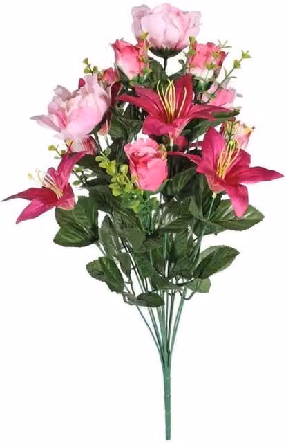 KDMD Pink Pembroke Lily and Rose Mixed Floral Bunch, Height: 46 cm