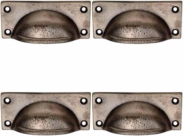 Loops Set of 4 Square Plate Cabinet Cup Handles in Pewter, W: 90 mm, D: 40.5 mm