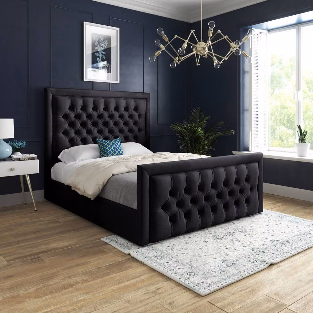 Casani Yvonne Black Velvet Upholstered Modern Designer Bed Frame W/D/H: 159 x 180 x 200 cm – 3