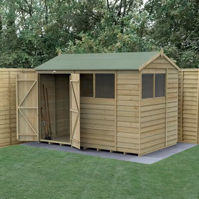 Forest Garden 4LIFE Reverse Apex Wood Garden Shed in Brown