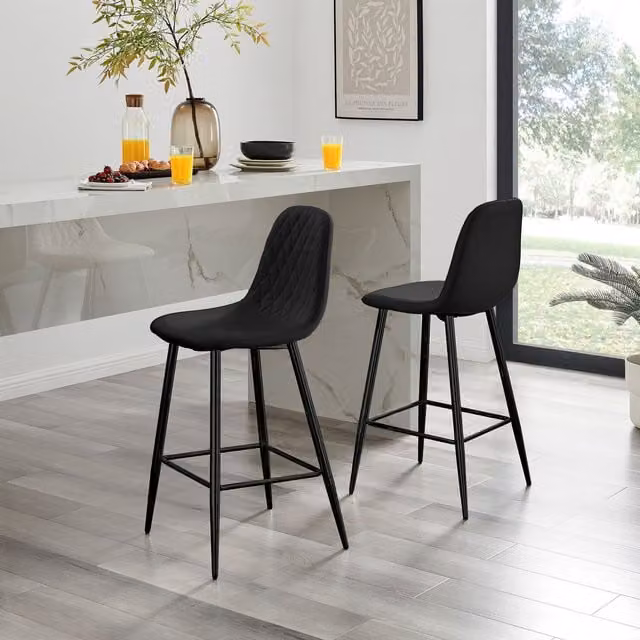 FurnitureboxUK Set of 2 Corona Faux Leather Upholstered Kitchen Breakfast Bar Chairs in Black