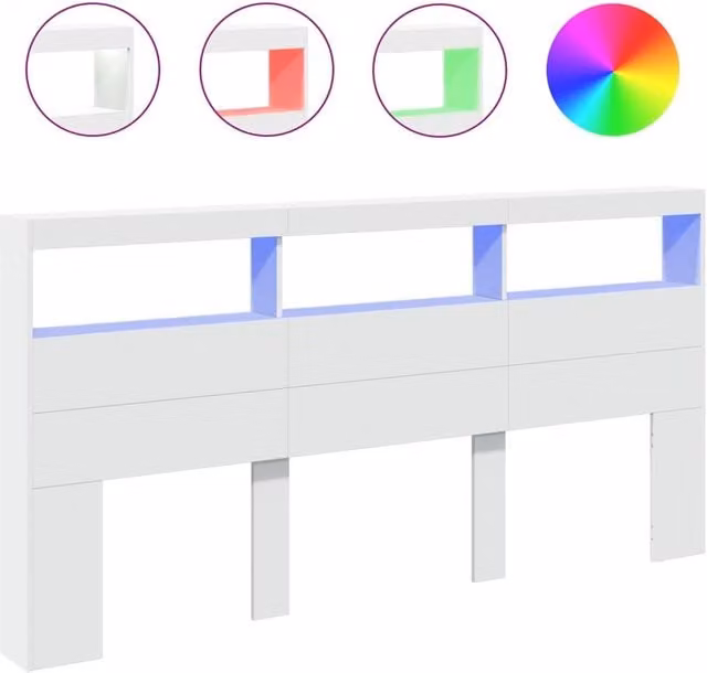 Berkfield Home Modern White Headboard Cabinet with Integrated LED Lighting and USB Charging Port, W/D/H: 200 x 17 x 102 cm