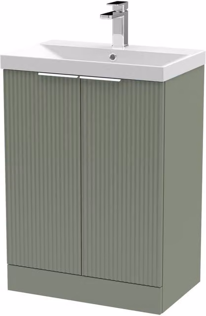Balterley Tixall Fluted 2 Door Freestanding Vanity Basin Unit in Matt Satin Green, Width: 60 cm – 1