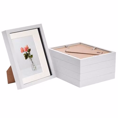 Nicola Spring Rectangular 3D Box Photo Frame in White with Black Mount, Pack of 5