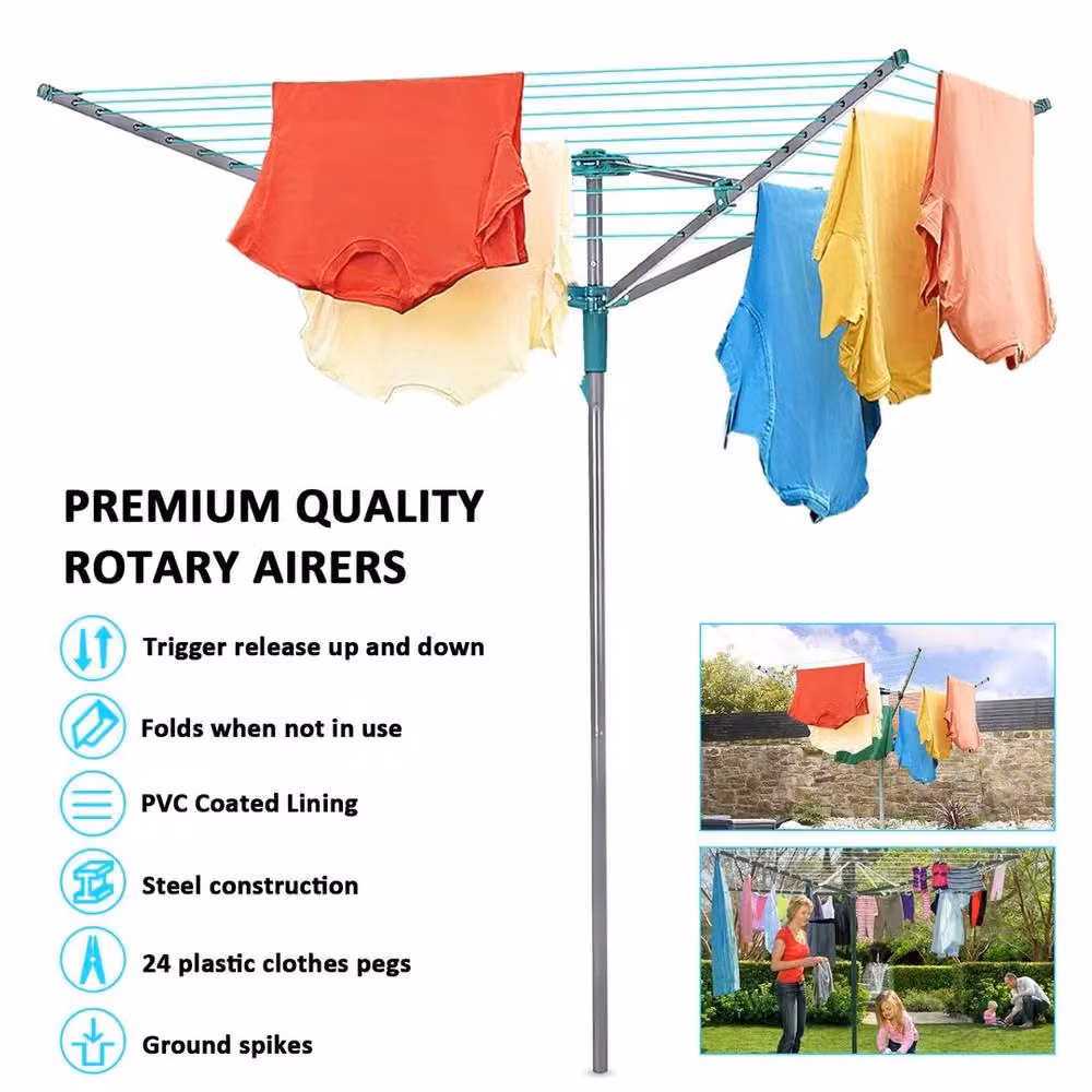SPETLEK Rotary Airer 4 Arm Outdoor Clothes Washing Line in Green with 50m Line and Steel Construction – 2