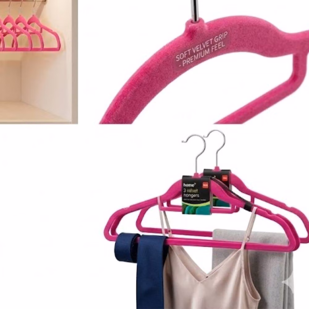 Bedsland H Plus 3 Pack Non Slip Velvet Flocked Closet Storage Hangers in Pink – 3