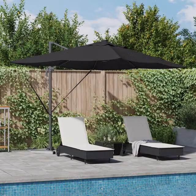 Berkfield Home Roma Cantilever Parasol with LEDs, Black Aluminium, W: 352 cm, D: 251 cm, H: 265 cm