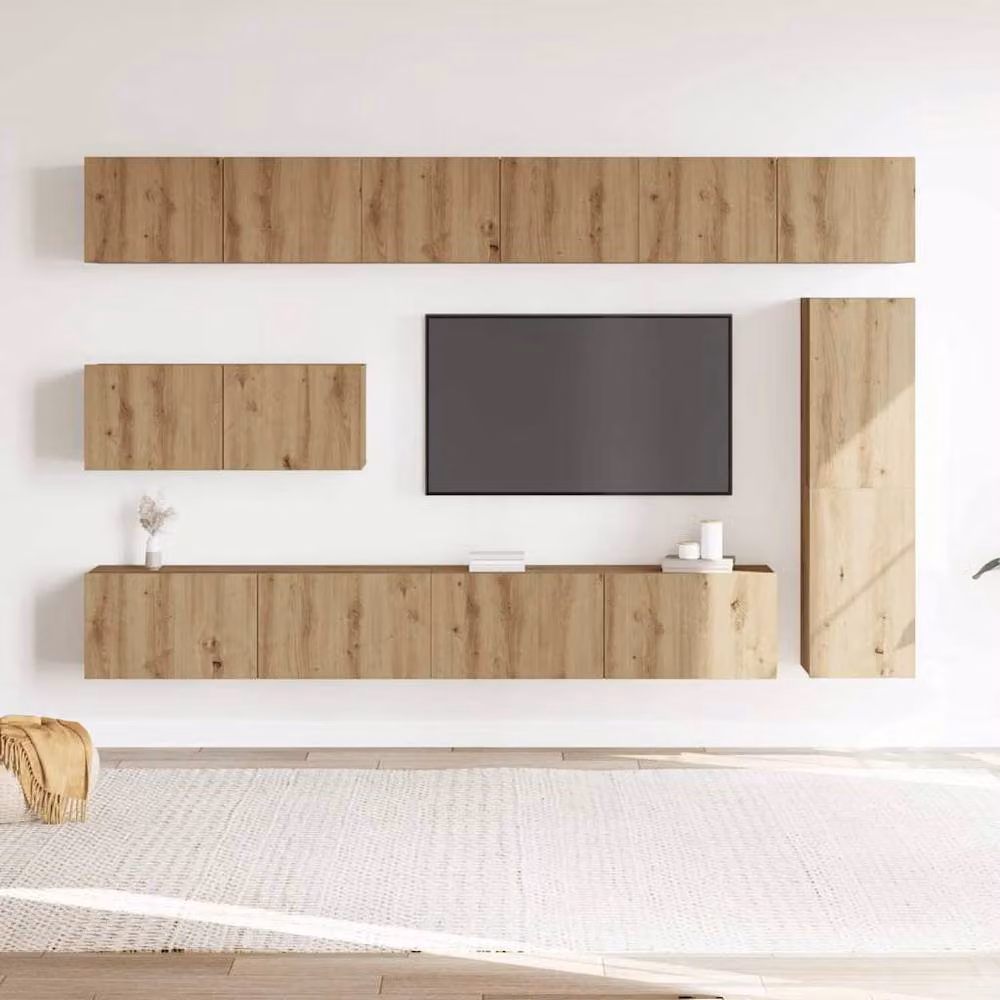 Berkfield Home 7 Piece Wall-mounted TV Cabinet Set in Artisan Oak and Brown Wood – 3