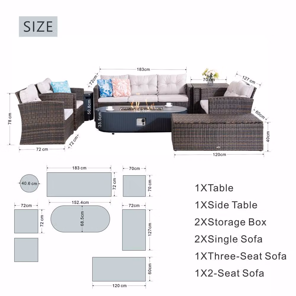 Direct Wicker 7-Seater L-Shape Corner Sofa Set with Gas Fire Pit Table and Storage Box in Brown – 3