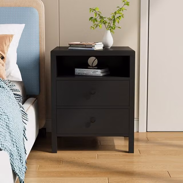 Livingandhome Set of 2 Modern Black Bedside Tables with Drawers