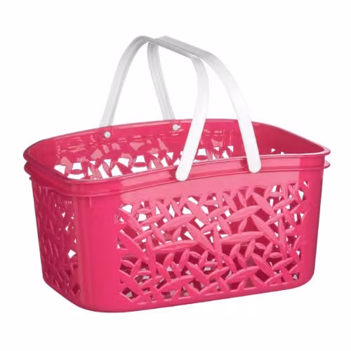 Essentials By Premier Multipurpose Plastic Storage Basket with Handles, Pink and White, 4.5L