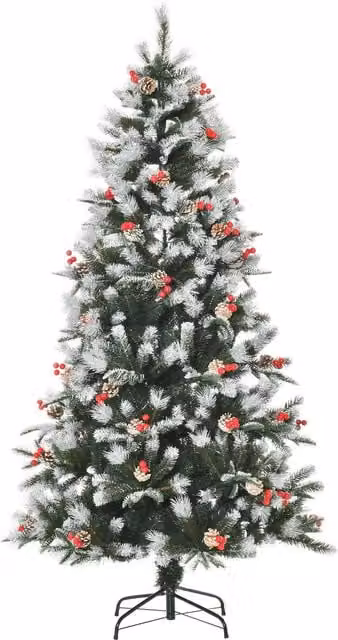 HOMCOM 6ft Artificial Snow Dipped Pencil Christmas Tree in Green