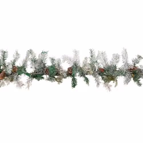 Samuel ALEXANDER 1.8m Snowy Pre-Lit Christmas Garland in Green and White with 50 Warm White LED Lights and Pinecones – 2