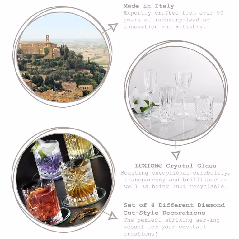 RCR Crystal 8 Piece Geometric Mixology Tumbler Glassware Set in Transparent