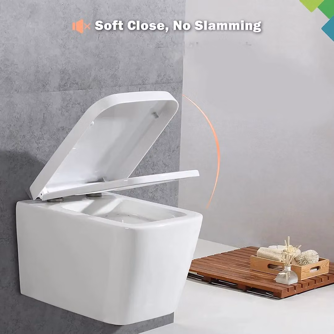 Hinsinc Luxury Square Toilet Seat with Soft Close Hinges in White – 2