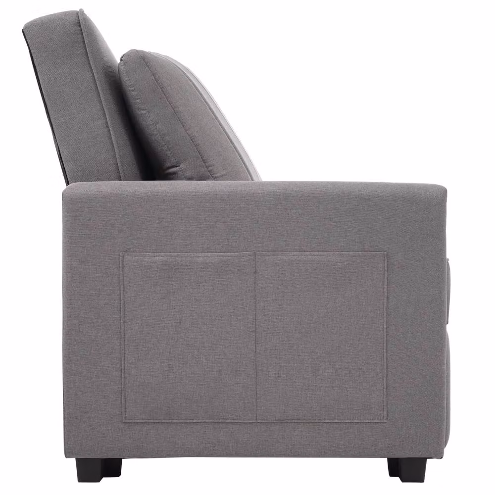 BTM Grey Folding Sofa Bed with Adjustable Backrest and Linen Fabric Upholstery, W/D/H: 127 x 75 x 94 cm – 2