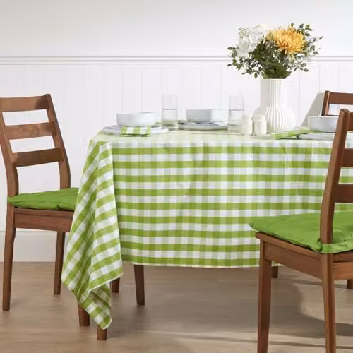 Homescapes Green Cotton Gingham Checked Square Tablecloth, W/D: 137 x 137 cm – 2