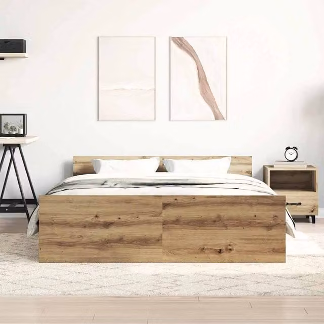 Berkfield Home Artisan Oak Bed Frame in Brown, W/D/H: 135 x 50 x 190 cm – 1