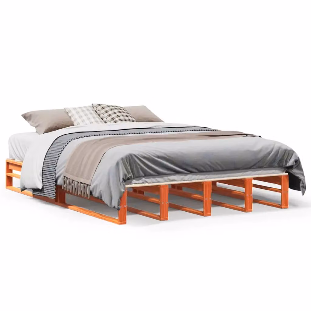 Berkfield Home Double Pine Wood Bed Frame in Wax Brown, W/D/H: 135 x 190 cm – 2