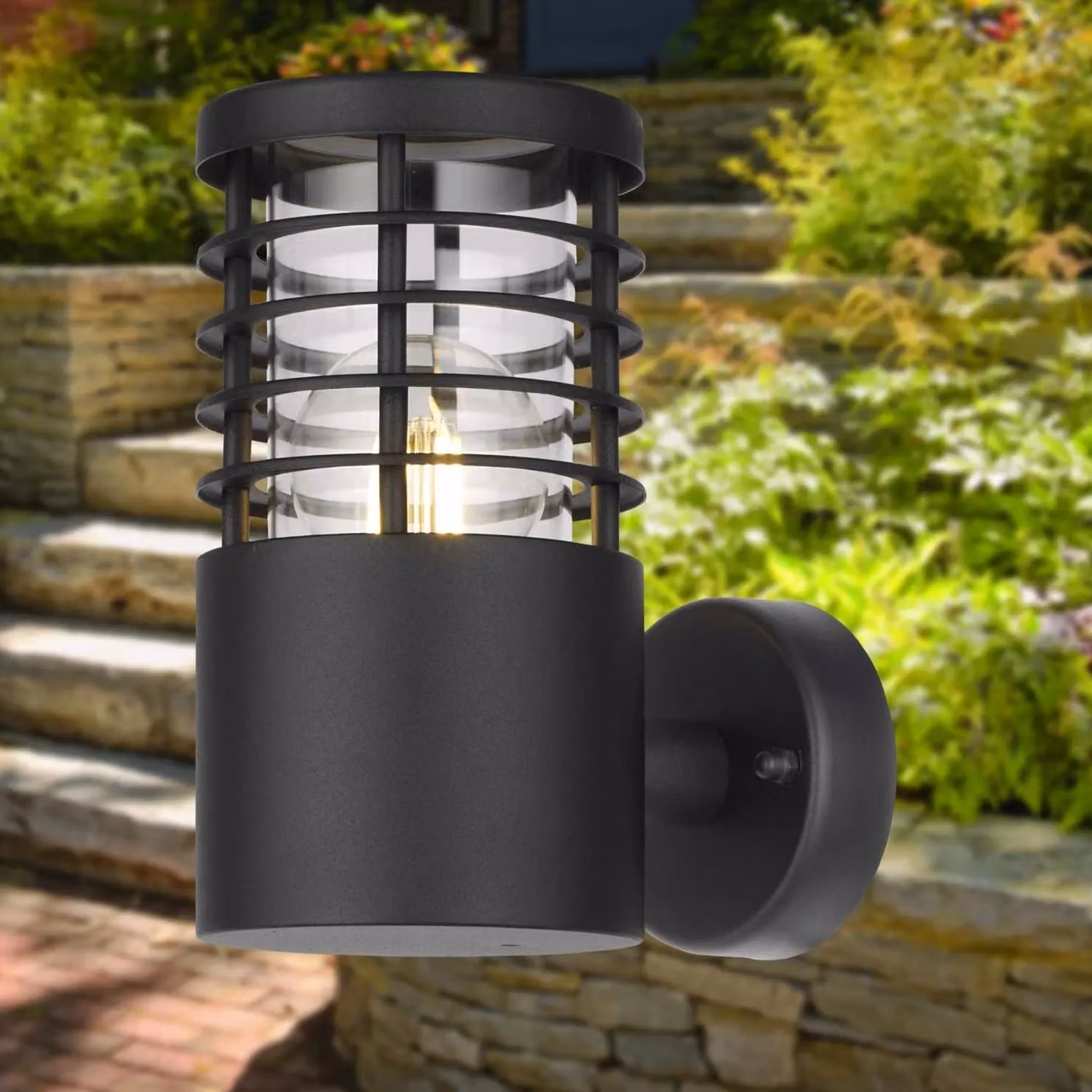 First Choice Lighting Bloom Set of 2 Black IP44 Outdoor Wall Lights with Transparent Cover – 4