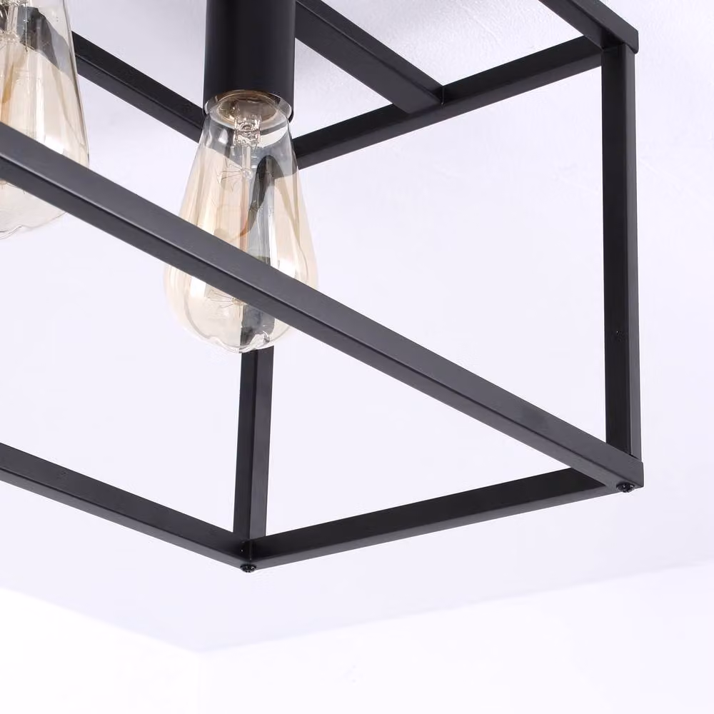 NIVOR 6 Light Industrial Iron Cage Flush Mount Ceiling Chandelier in Black – 7