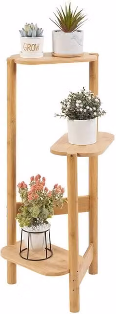 Nordara Rustic Art Corner Wooden Ladder Plant Stand in Beige/Brown, H 100 cm x W 15 cm x D 15 cm