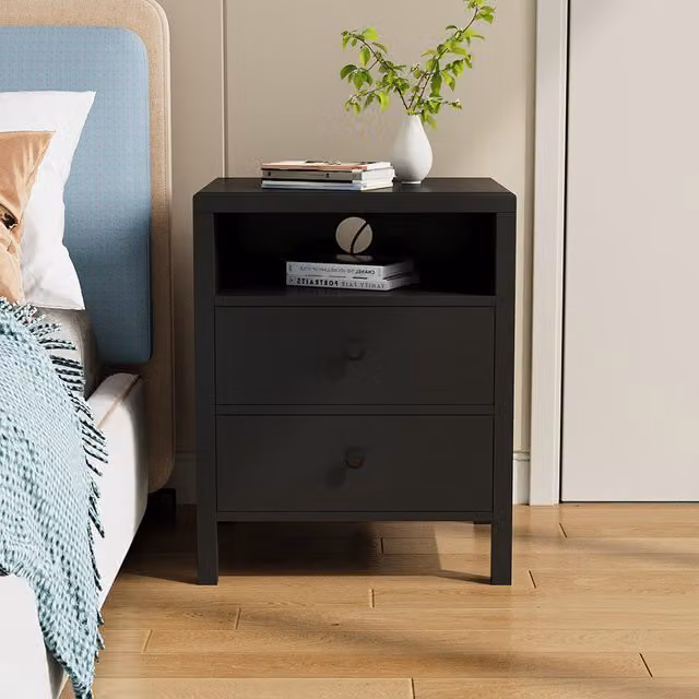 Livingandhome Set of 2 Modern Black Bedside Tables with Drawers