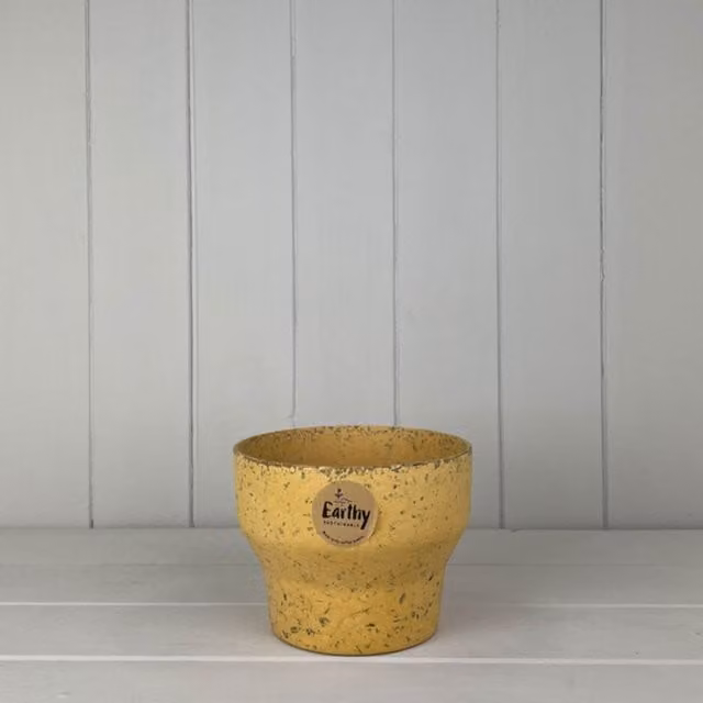 KDMD Minimalist Round Tabletop Coffee Husk Pot in Earthy Yellow