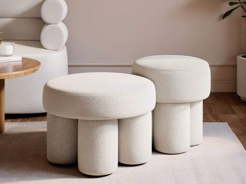 Solace+Co Ferro Pouffe Set in Beige Bouclé Fabric – 2