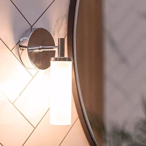 ValueLights Canya Modern Silver Chrome and Reeded Glass Wall Light with LED Bulb, IP44 Rated for Bathroom and Garden Use – 4