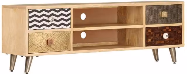 Berkfield Home Industrial TV Cabinet in Brown Solid Mango Wood, W/D/H: 120 x 30 x 40 cm – 1