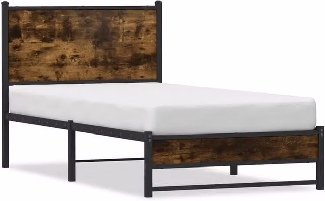 Berkfield Home Metal Bed Frame in Smoked Oak Brown, W: 80 cm, L: 200 cm