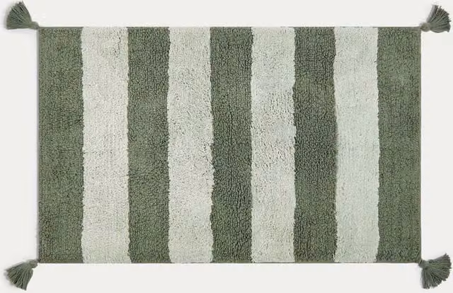M&S Pure Cotton Striped Bath Mat in Forest Green